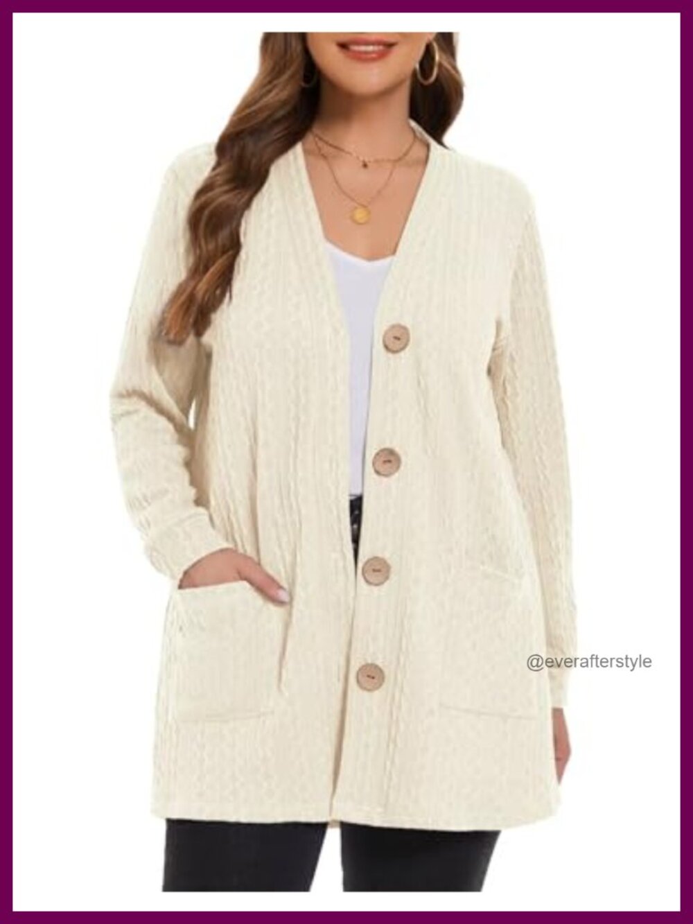 LARACE Cable Knit Long Cardigan Button Down Open Front Sweater